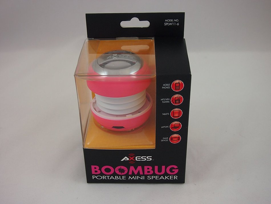 Axess SPLW11-6 Boombug Wired Mini Portable Speaker with Rechargeable Battery (Pink) N3