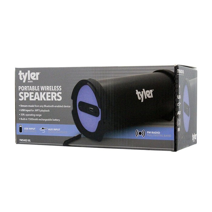 Tyler Portable Wireless Bluetooth Speaker TWS402-BL, Indoor/Outdoor 2.1 Hi-Fi Stereo Cylinder Loud Speaker, with... N7