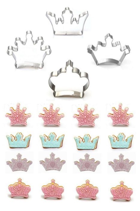 Cookie Cutter, Kootips 4 Pcs/Set Crown King Queen Prince Princess Shapes Stainless Steel Cookie Cutter Fondant...
