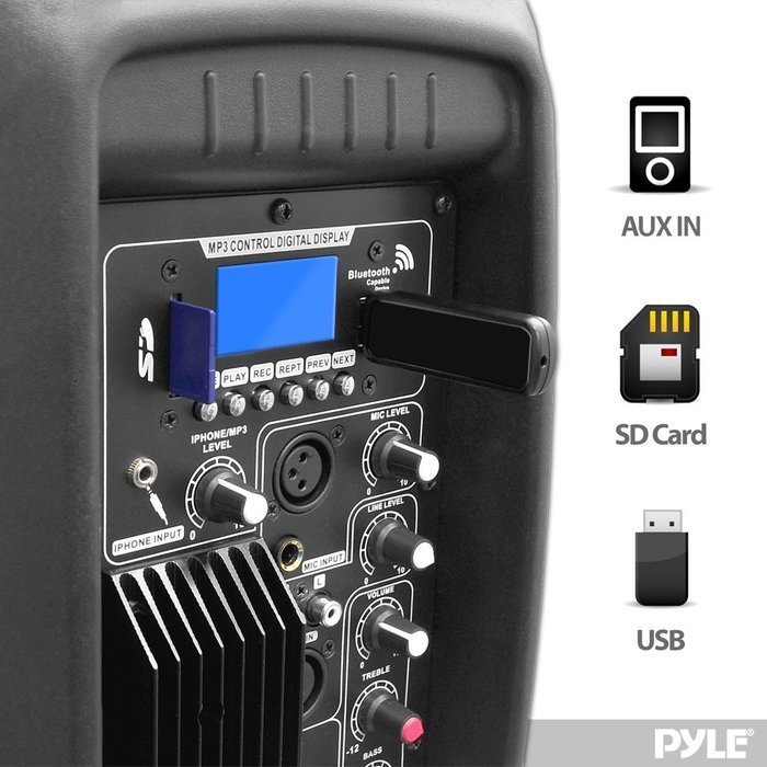 PYLE-PRO PPHP1537UB 15-Inch 1200 Watt 2-Way Powered Bluetooth Speaker System with USB/SD Readers, Record Function... N6