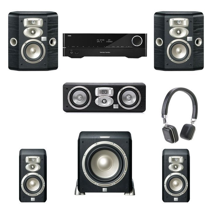 JBL L810 5.1 System, JBL L8400P sub, Harman/Kardon AVR 3700, SOHO Headphones