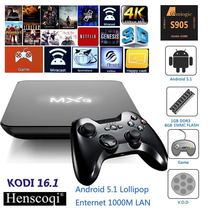 Henscoqi MXQ PRO 4K Android TV Box Amlogic S905 Android 5.1 Lollipop Streaming Media Player 1000M LAN Kodi 16.1...