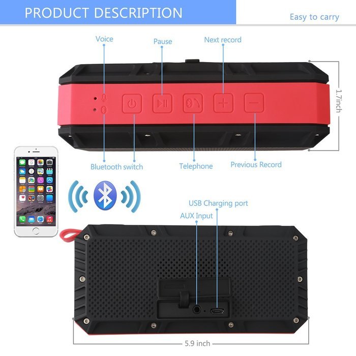 PECHAM P16 Fashion IPX6 Waterproof Bluetooth Speakers Wireless 10W Drivers Bass Stereo Sound Portable Universal... N4