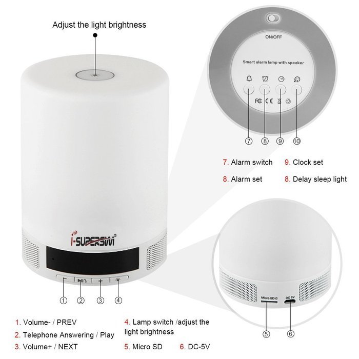 I-SUPERSIM Romantic lighting Wireless Bluetooth 4.0 Speaker 10W Alarm Clock Music Player APE MP3 WMA Lossless... N3