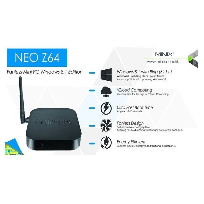 MINIX Neo Z64 Windows 10 with Bing (32bit) Fanless Mini PC Intel Z3735F (64bit) HDMI 2GB/32GB 802.11n WiFi Bluetooth... N7