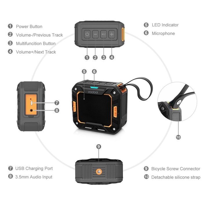 Vodool Bluetooth 3.0 Portable Wireless Bluetooth Speakers ,Waterproof Shockproof Dustproof Speaker 2000mAh ,Waterproof... N4