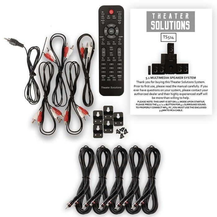 Theater Solutions TS514 Home Theater 5.1 Speaker System with USB FM Tuner and 5 Extension Cables N2