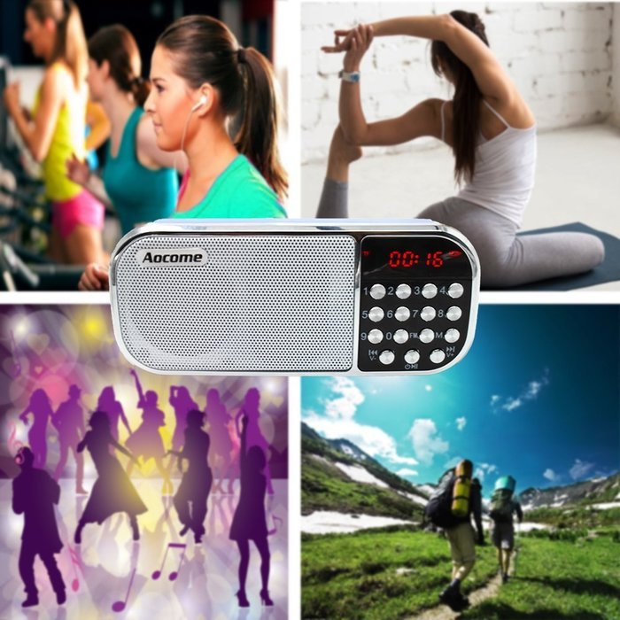 Aocome Portable Mini AM FM Radio Clear Speaker Music Player, Micro SD/TF Card Slot, USB Charging Cord, Rechargeable... N19