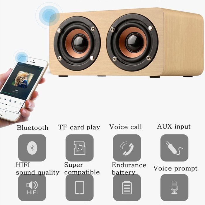 EASYOWN Portable Wireless Wooden Bluetooth Speaker, 10W Output Bluetooth Loudspeaker with Enhanced Bass, Compatible... N5