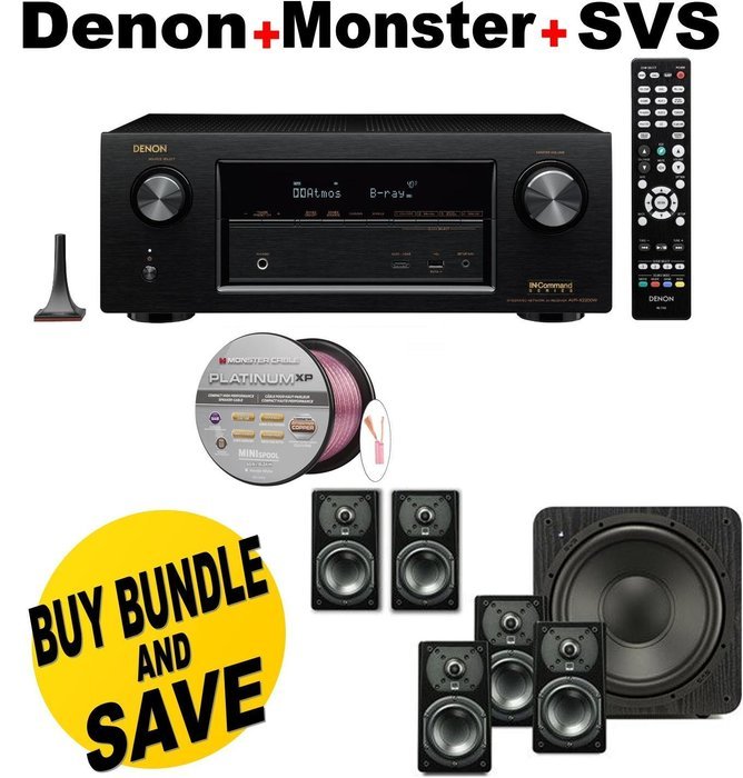 Denon AVRX2200W 7.2 Channel Full 4K Ultra HD A/V Receiver with Bluetooth and Wi-Fi + SVS Prime Satellite 5.1 Premium...