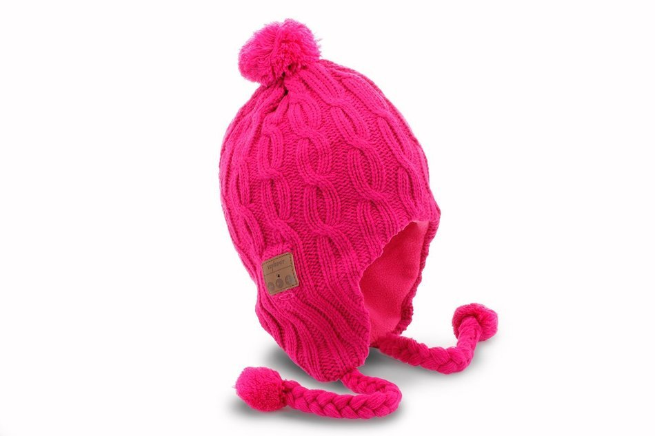 Tenergy Wireless Bluetooth Hands-Free Beanie (PINK & GREY) with PomPoms and Earflaps (built-in stereo speakers... N9