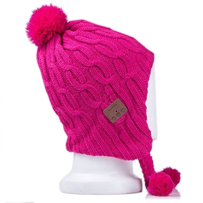 Tenergy Wireless Bluetooth Hands-Free Beanie (PINK & GREY) with PomPoms and Earflaps (built-in stereo speakers... N11