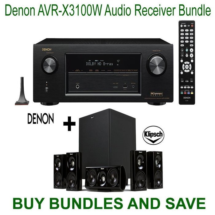 Denon AVR-X3100W 7.2 Channel Full 4K Ultra HD A/V Receiver with Bluetooth and Wi-Fi + Klipsch HDT-600 Home Theater...