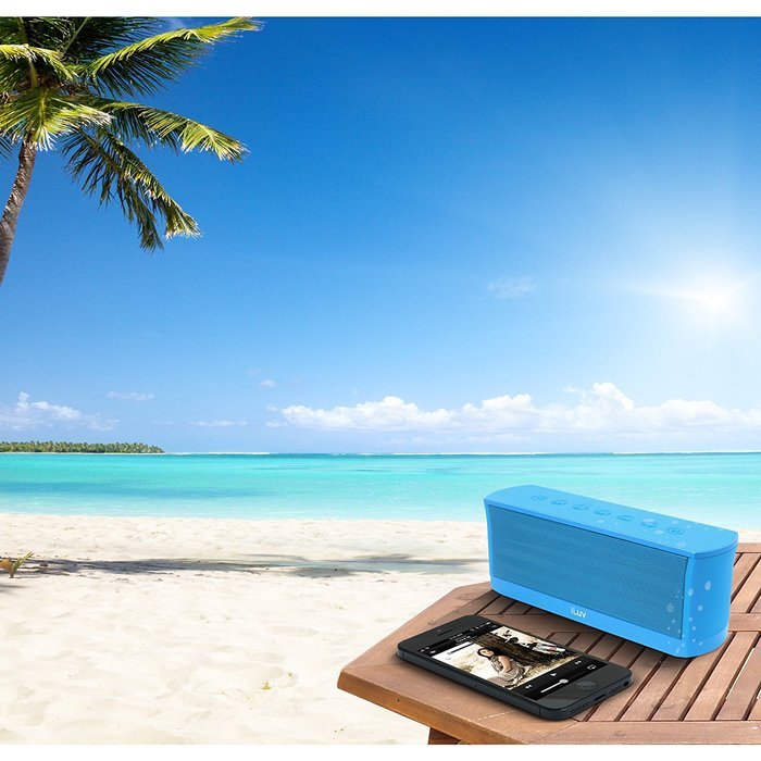 iLuv Rechargeable Splash-resistant Stereo Bluetooth Speaker with Jump-Start Technology-Blue N9
