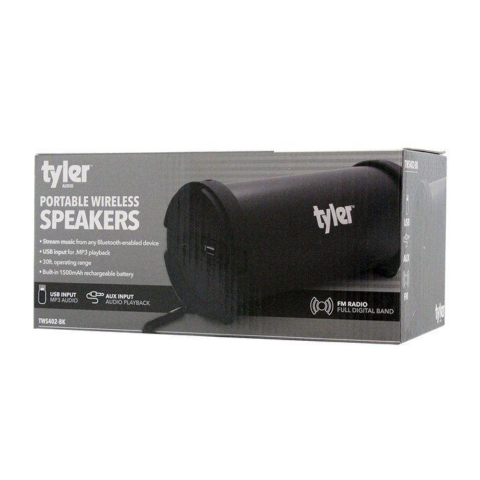 Tyler Portable Wireless Bluetooth Speaker TWS402-BK, Indoor/Outdoor 2.1 Hi-Fi Stereo Cylinder Loud Speaker, with... N7
