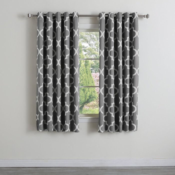 Best Home Fashion Room Darkening Morrocan Print Curtains - Antique Bronze Grommet Top - Grey- 52"W X 63"L - (1...