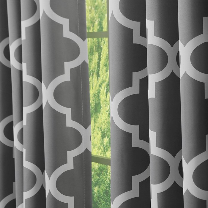 Best Home Fashion Room Darkening Morrocan Print Curtains - Antique Bronze Grommet Top - Grey- 52"W X 63"L - (1... N3