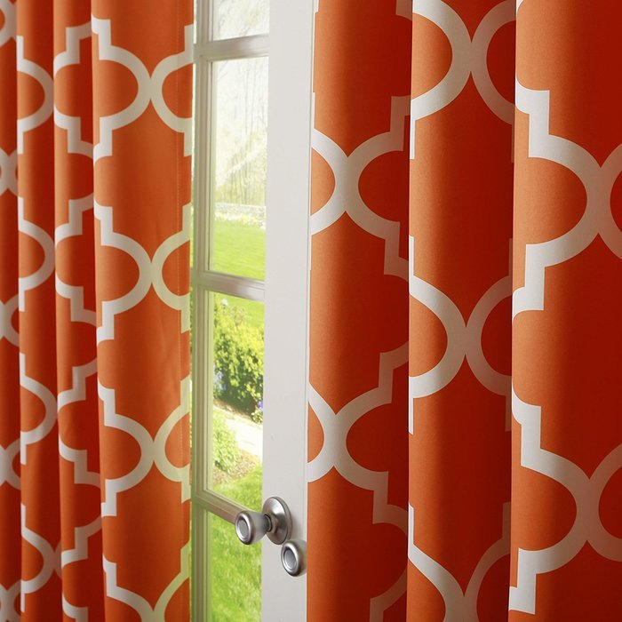 Best Home Fashion Room Darkening Morrocan Print Curtains - Antique Bronze Grommet Top - Grey- 52"W X 63"L - (1... N9