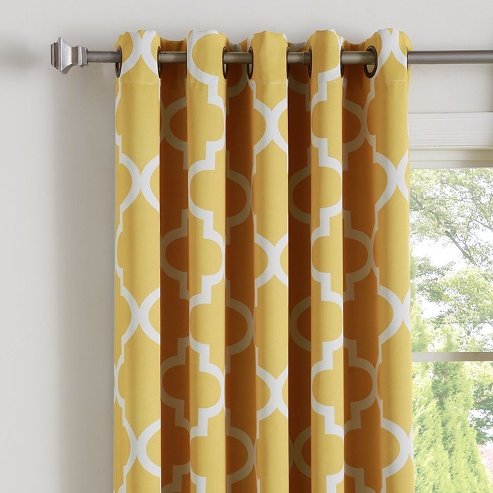 Best Home Fashion Room Darkening Morrocan Print Curtains - Antique Bronze Grommet Top - Grey- 52"W X 63"L - (1... N12