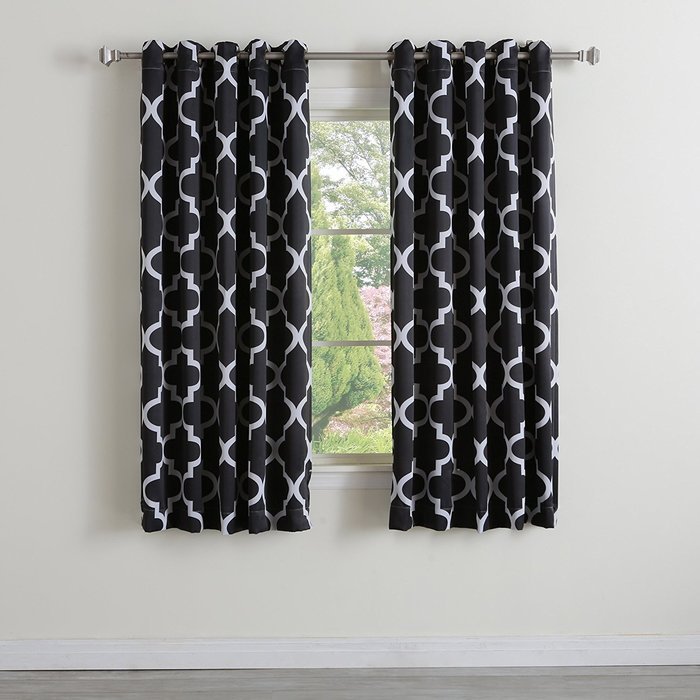 Best Home Fashion Room Darkening Morrocan Print Curtains - Antique Bronze Grommet Top - Grey- 52"W X 63"L - (1... N13
