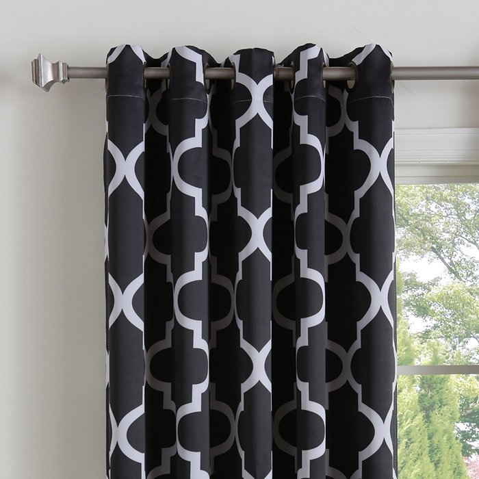 Best Home Fashion Room Darkening Morrocan Print Curtains - Antique Bronze Grommet Top - Grey- 52"W X 63"L - (1... N14