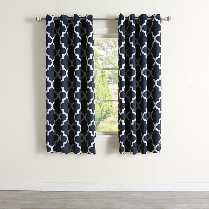 Best Home Fashion Room Darkening Morrocan Print Curtains - Antique Bronze Grommet Top - Grey- 52"W X 63"L - (1... N17