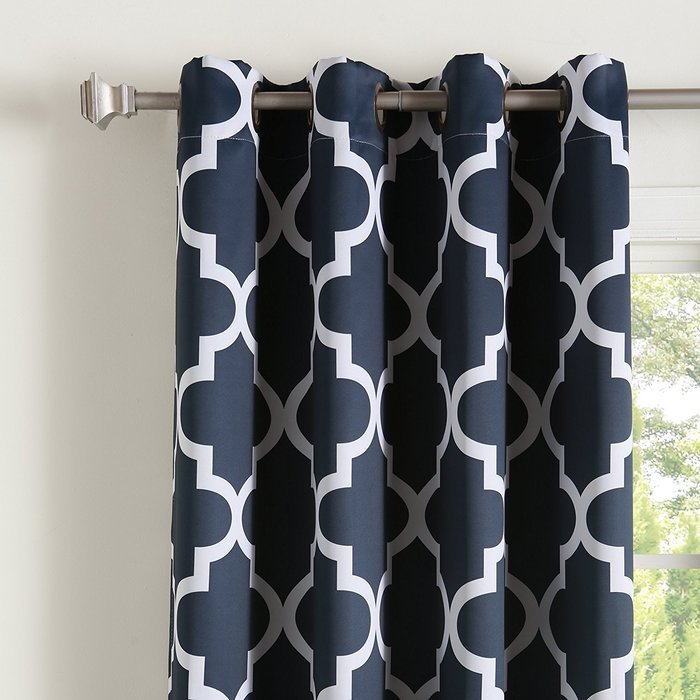Best Home Fashion Room Darkening Morrocan Print Curtains - Antique Bronze Grommet Top - Grey- 52"W X 63"L - (1... N18