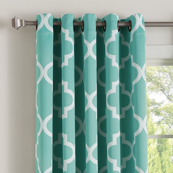 Best Home Fashion Room Darkening Morrocan Print Curtains - Antique Bronze Grommet Top - Grey- 52"W X 63"L - (1... N22