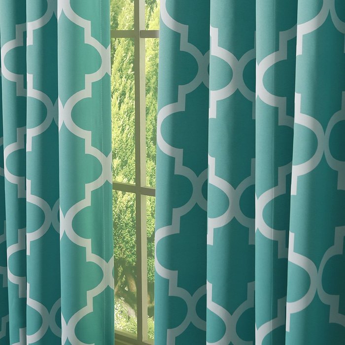 Best Home Fashion Room Darkening Morrocan Print Curtains - Antique Bronze Grommet Top - Grey- 52"W X 63"L - (1... N23