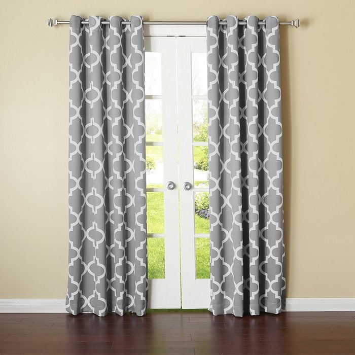 Best Home Fashion Room Darkening Morrocan Print Curtains - Antique Bronze Grommet Top - Grey- 52"W X 63"L - (1... N25