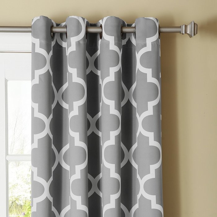 Best Home Fashion Room Darkening Morrocan Print Curtains - Antique Bronze Grommet Top - Grey- 52"W X 63"L - (1... N26