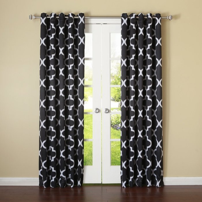 Best Home Fashion Room Darkening Morrocan Print Curtains - Antique Bronze Grommet Top - Grey- 52"W X 63"L - (1... N42