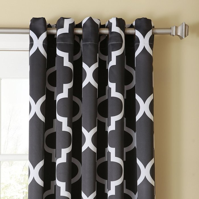 Best Home Fashion Room Darkening Morrocan Print Curtains - Antique Bronze Grommet Top - Grey- 52"W X 63"L - (1... N43