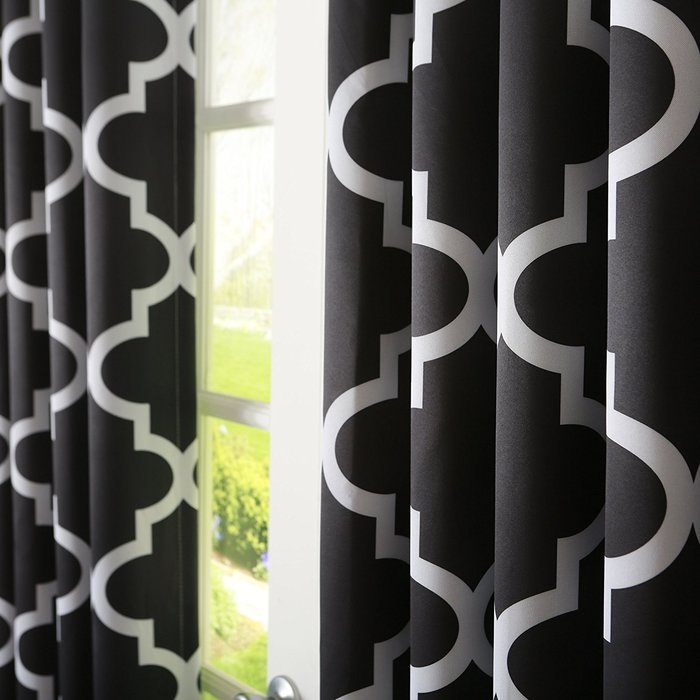 Best Home Fashion Room Darkening Morrocan Print Curtains - Antique Bronze Grommet Top - Grey- 52"W X 63"L - (1... N44