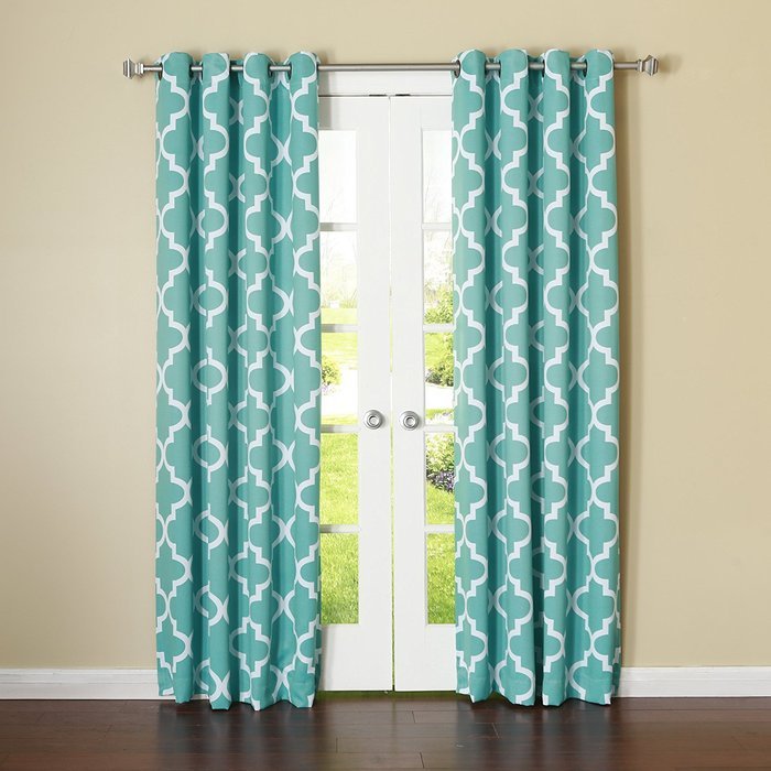 Best Home Fashion Room Darkening Morrocan Print Curtains - Antique Bronze Grommet Top - Grey- 52"W X 63"L - (1... N45
