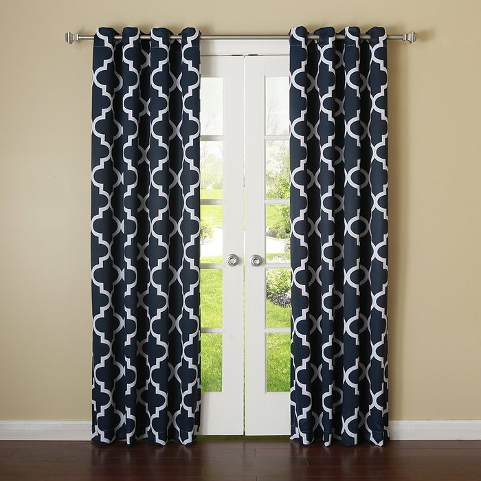 Best Home Fashion Room Darkening Morrocan Print Curtains - Antique Bronze Grommet Top - Grey- 52"W X 63"L - (1... N51