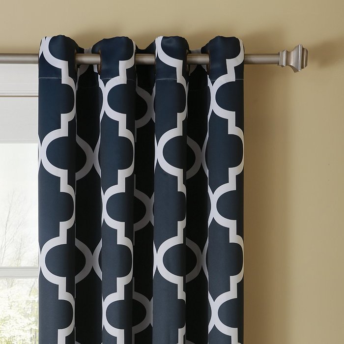 Best Home Fashion Room Darkening Morrocan Print Curtains - Antique Bronze Grommet Top - Grey- 52"W X 63"L - (1... N52