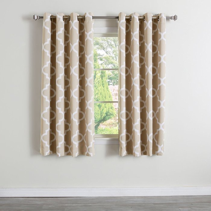 Best Home Fashion Room Darkening Morrocan Print Curtains - Antique Bronze Grommet Top - Grey- 52"W X 63"L - (1... N54