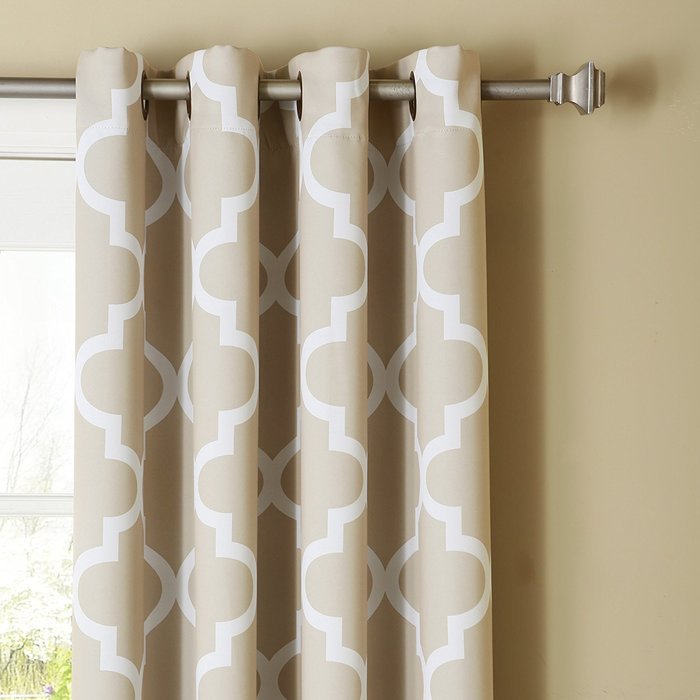 Best Home Fashion Room Darkening Morrocan Print Curtains - Antique Bronze Grommet Top - Grey- 52"W X 63"L - (1... N55