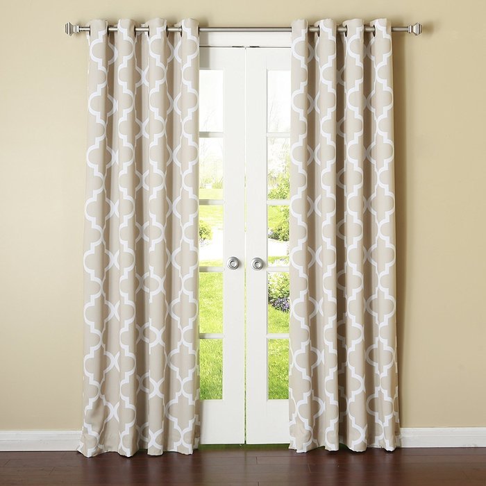 Best Home Fashion Room Darkening Morrocan Print Curtains - Antique Bronze Grommet Top - Grey- 52"W X 63"L - (1... N58