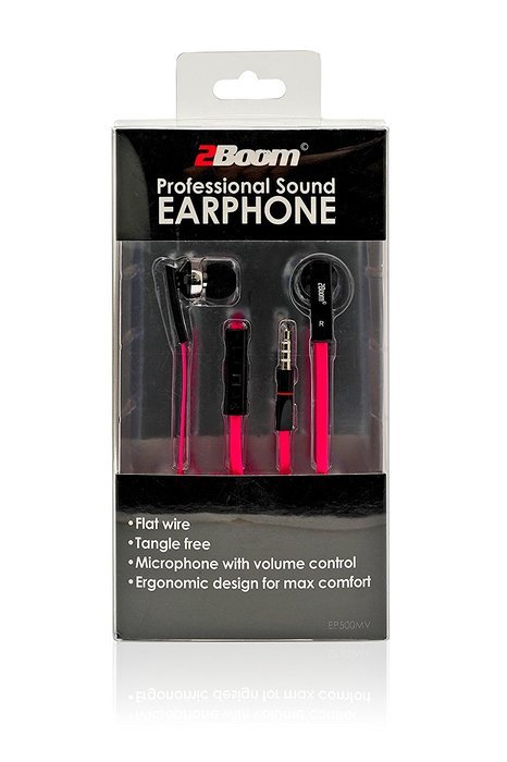2BOOM Professional Sound Wired Earbuds with Microphone and Volume Control Pink N4