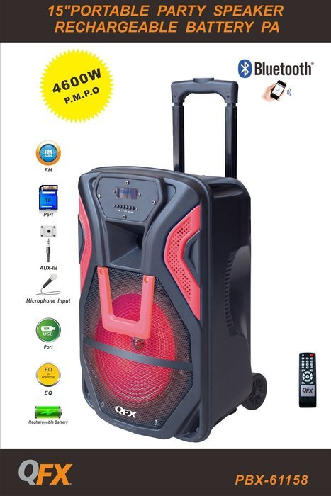 QFX PBX-61158/RD Portable Battery Powered Speaker N2
