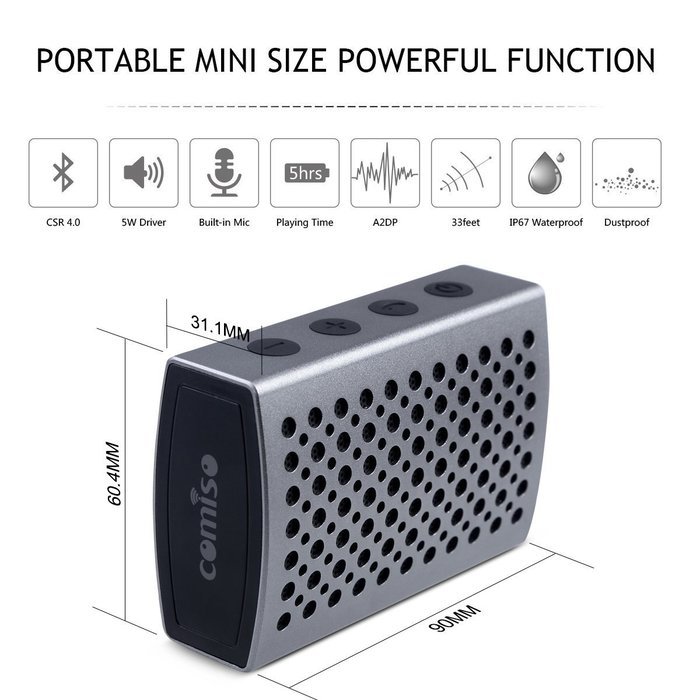 COMISO Waterproof Bluetooth Portable Speakers with Enhanced Bass, Black N3