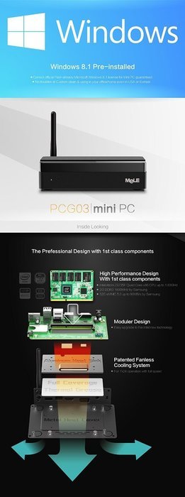 OURSPOP&reg; MeLE PCG03 Quad Core Mini PC 2GB DDR3 32G eMMC with HDMI 1.4 /VGA /LAN /WiFi /Bluetooth 4.0. Pre-install... N4