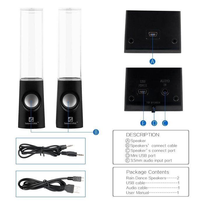 SoundSOUL Water Dancing Speakers Fountain Speakers LED Light Show Speakers (Dual 3W Speakers, 5 Colored LED Lights... N27