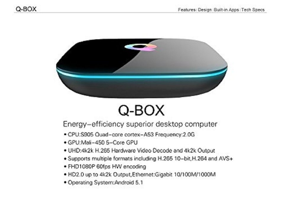 Q-Box Android 5.1 Tv Box Amlogic S905 Quad Core Kodi 16.0 2G/16G 4K Bluetooth 4.0 2.4G/5G Dual WIFI 1000M Gigabit...
