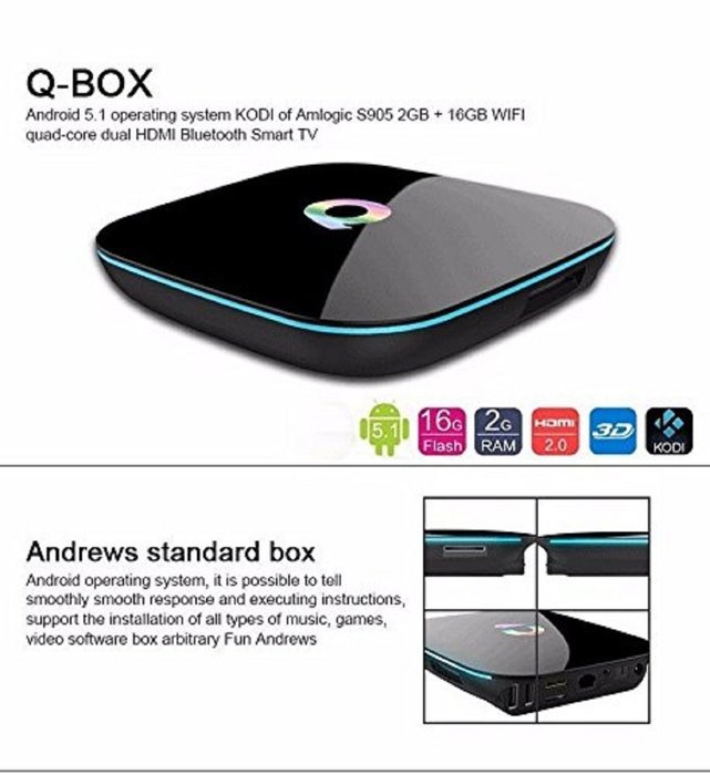 Q-Box Android 5.1 Tv Box Amlogic S905 Quad Core Kodi 16.0 2G/16G 4K Bluetooth 4.0 2.4G/5G Dual WIFI 1000M Gigabit... N2