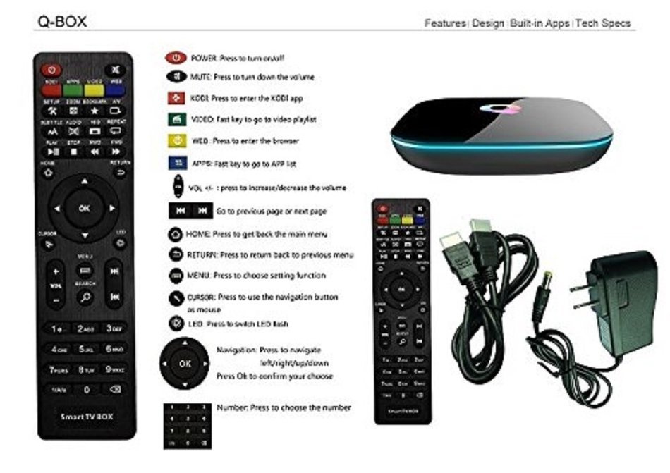 Q-Box Android 5.1 Tv Box Amlogic S905 Quad Core Kodi 16.0 2G/16G 4K Bluetooth 4.0 2.4G/5G Dual WIFI 1000M Gigabit... N5