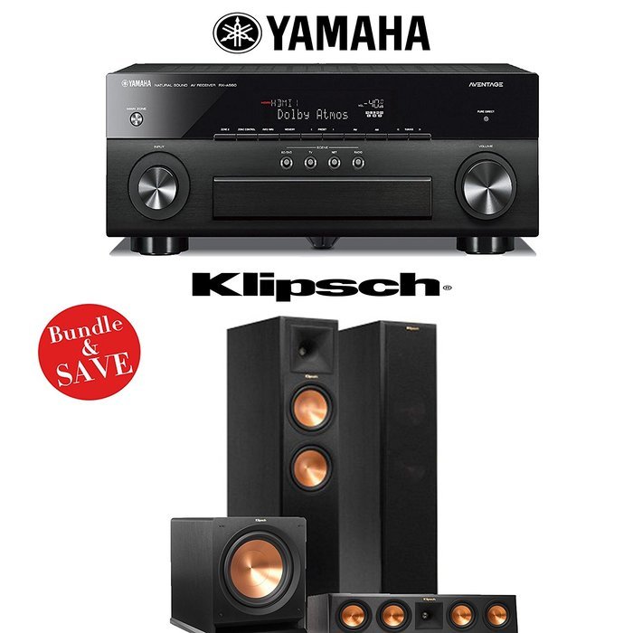 Yamaha AVENTAGE RX-A860BL 7.2 Channel Network AV Receiver + Klipsch RP-260F + Klipsch RP-440C + Klipsch R-112SW...