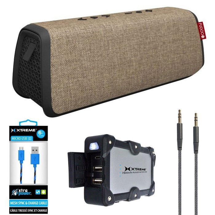 Fugoo Style XL Portable Waterproof Speaker with Bluetooth - Sand/Black (FXLSTSN01) with Xtreme 2.4Amp Weatherproof...